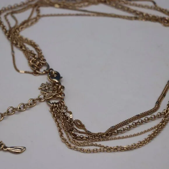 White House Black Market Gold Toned Five Strand Y Drop Style Necklace - Picture 7 of 9